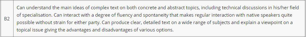 Descriptors of B2 Level according to the Council of Europe