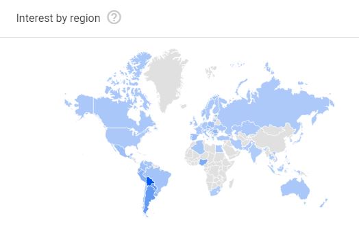 World map with countries looking searching for 'FCE' online highlighted