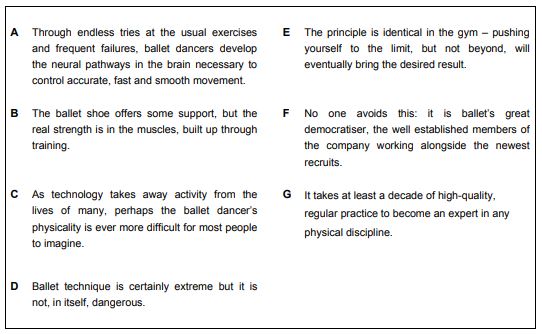 Example answer sentences from Reading & Use of English Part 6