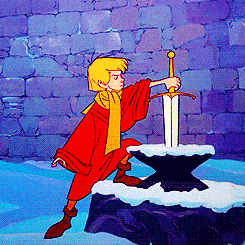 Arthur pulling Excalibur out of the rock