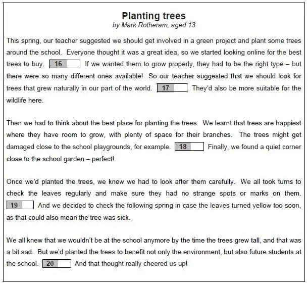 Example of a gapped text of PET Reading Part 4