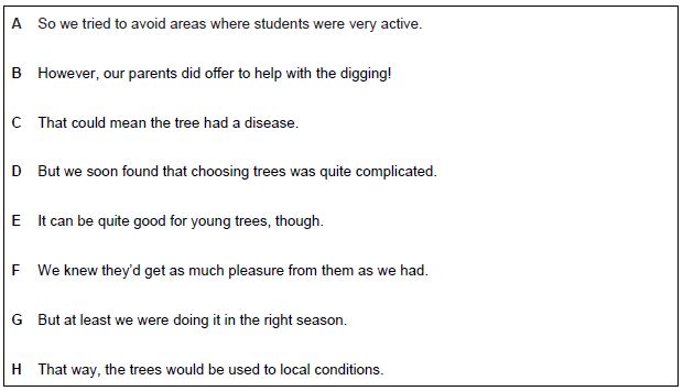 Example sentences of PET Reading Part 4