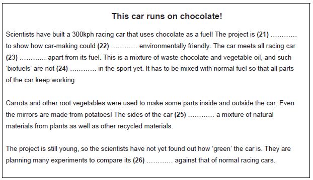 Example text of PET Reading Part 5