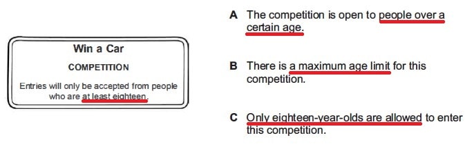 Example of PET Reading Part 1 with the key words underlined