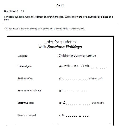 Cambridge A2 Key Listening Part 2