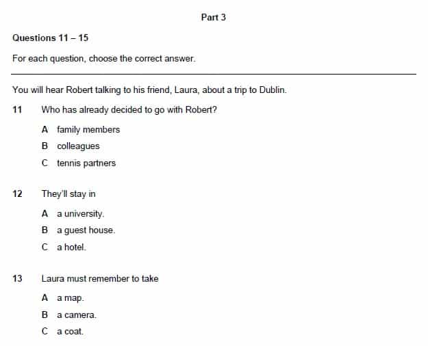 Cambridge A2 Key Listening Part 3