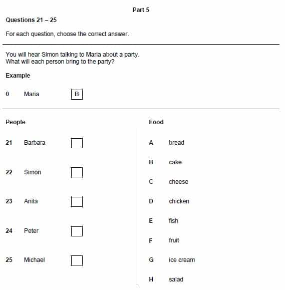 Cambridge A2 Key Listening Part 5